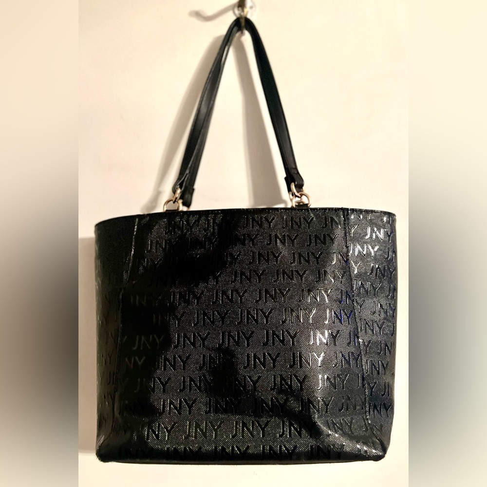 Jones New York Black Embossed Logo Tote with Front Pocket - Picture 3 of 7